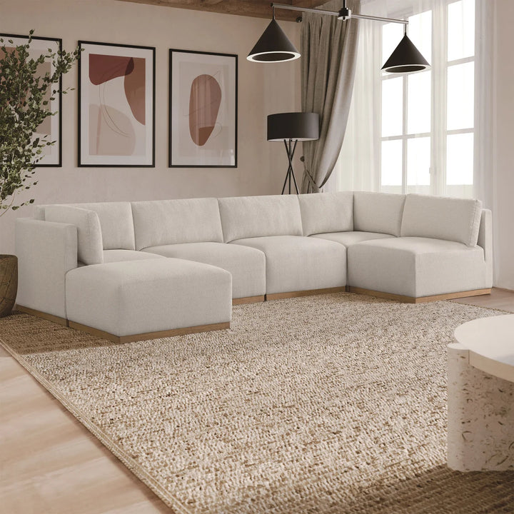 Henredon - Sectionnel 6 pièces en tissu avec pouf