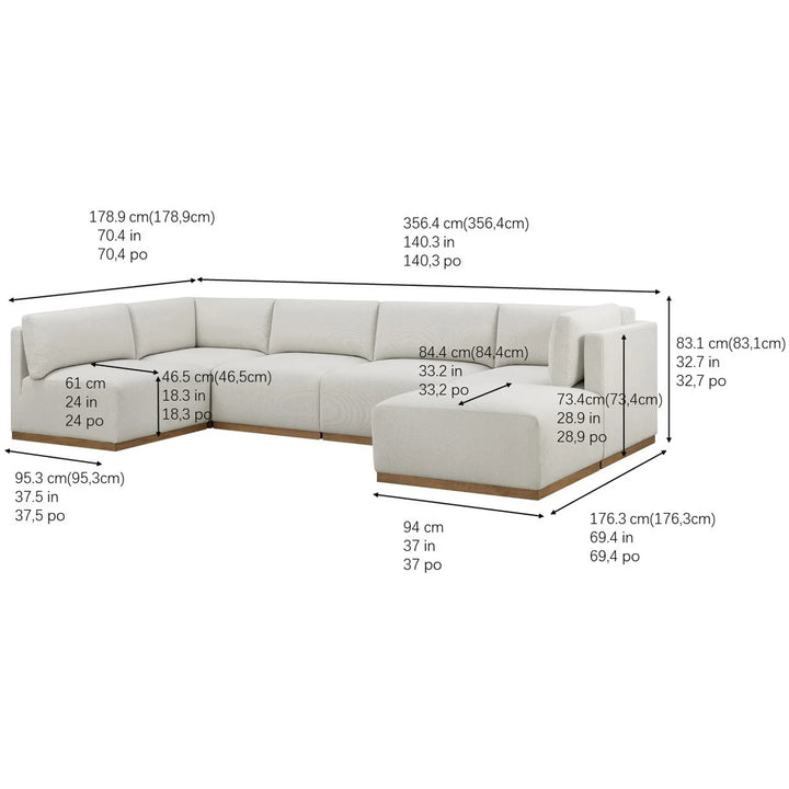 Henredon - Sectionnel 6 pièces en tissu avec pouf