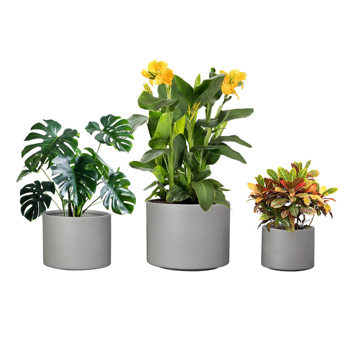 CMS - Jardinières rondes en céramique pour l’intérieur et l’extérieur, ensemble de 3