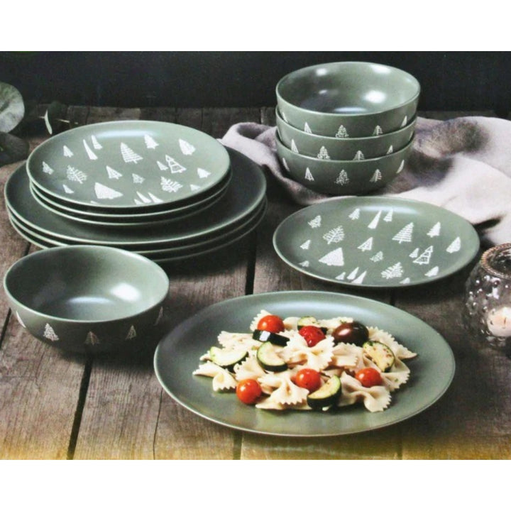 Evergreen 12-Piece Stoneware Dinnerware Set