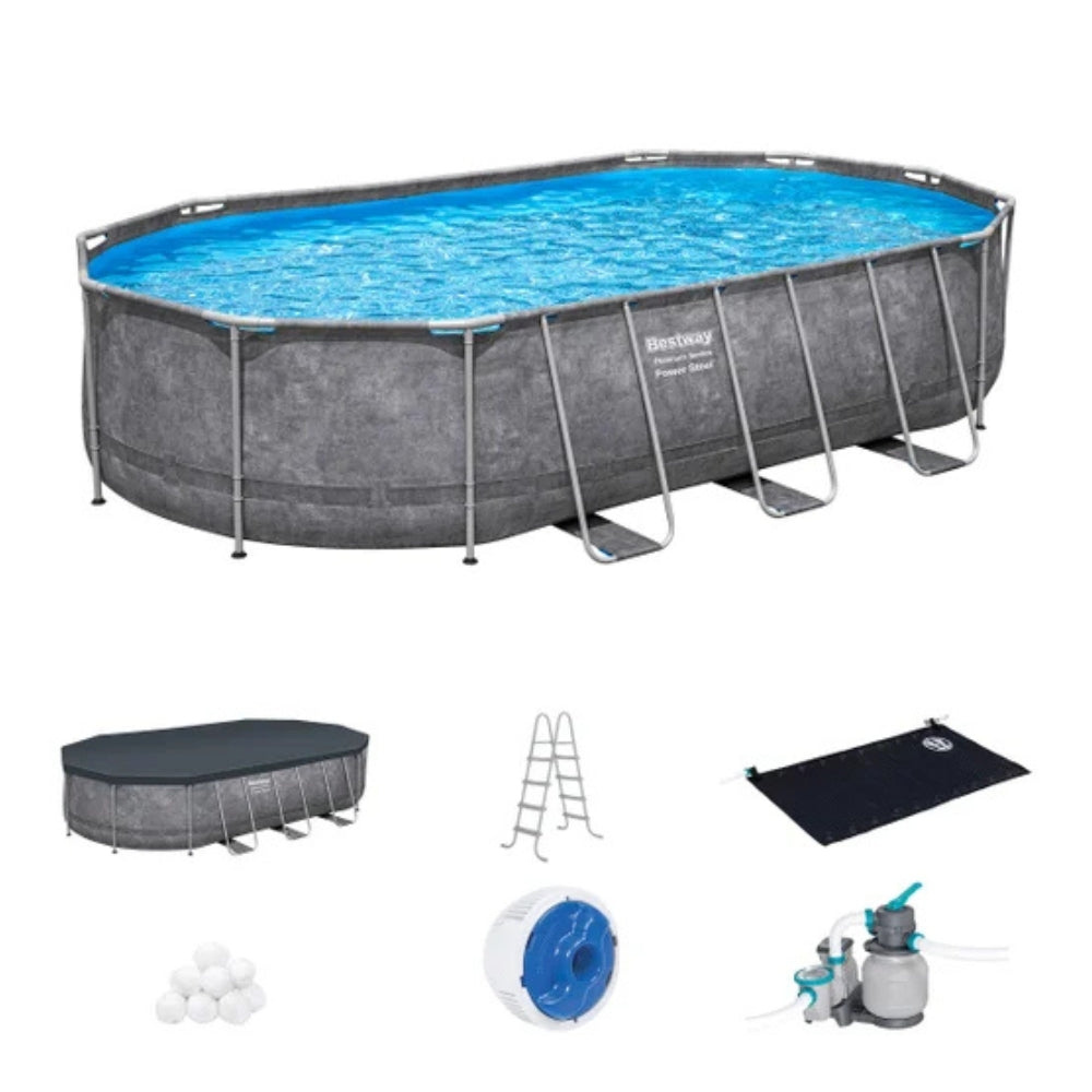 Bestway - Ensemble de piscine ovale hors-sol, Power Steel, 20 pi x 12 pi