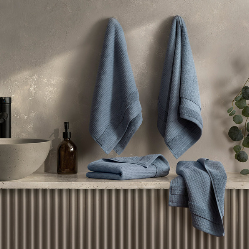 Welhome - Lot de 4 serviettes à main texture gaufrée
