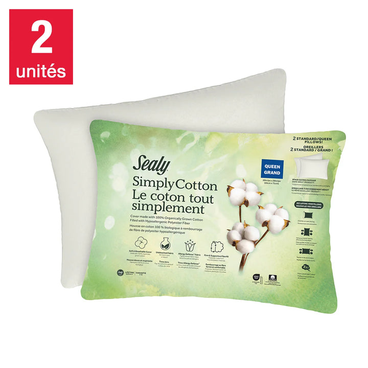 Sealy Pillow with Organic Cotton Cover - 2-Pack