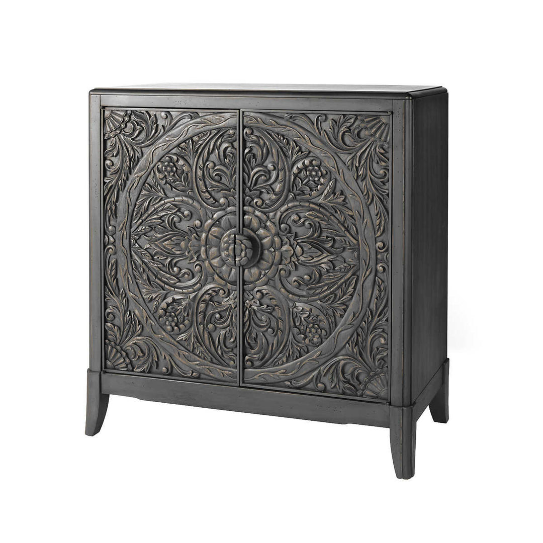 Lita - Armoire avec panneaux de portes sculptés de style balinais traditionnel