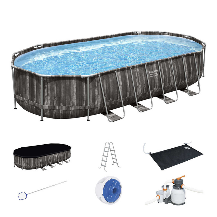 Bestway - Piscine hors terre Power Steel ovale + chauffe-eau solaire 22'